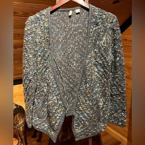 Anthropologie Moth Keavey Jacquard Wool Mohair Chunky Green Cardigan - Picture 2 of 12